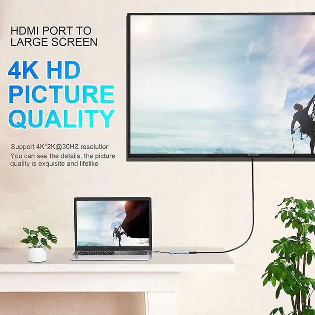 Alt view image 3 of 7 - 11-in-1 USB C HUB, Docking Station, USB C Adapter Dongle with 4K-HDMI, VGA, USB 3.0 port, Type C PD Charging, RJ45 Ethernet, SD/TF Card Reader, 3.5mm AUX, Compatible with MacBook Pro/Air,Type C Laptop