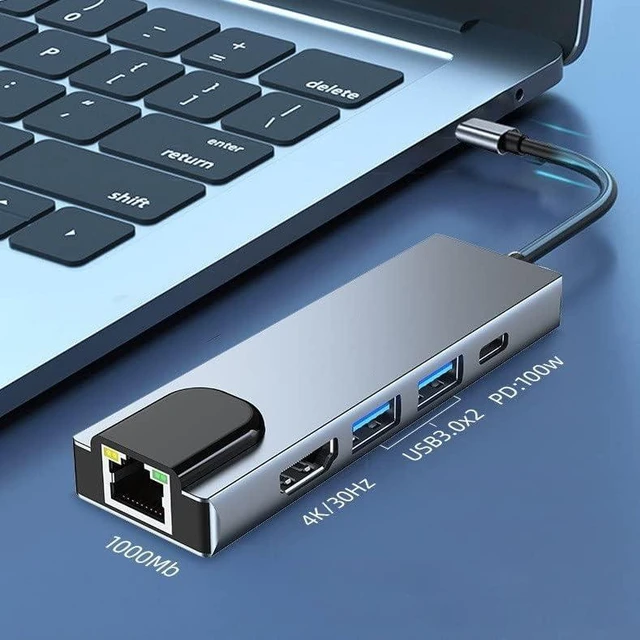 Alt view image 4 of 4 - 5 in 1 gigabit Network Card Docking Station usb3.0hub