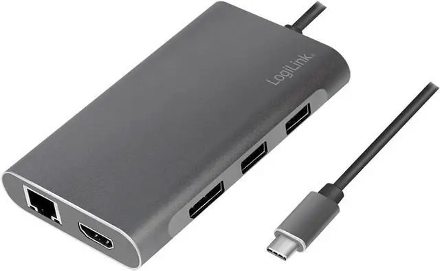 Main image of UA0382 - USB 3.2 (Gen 1) Docking Station with 8 Ports and PD (Power Delivery) 100 W, 1 x USB-C (PD) / 2 x USB 3.0/2 x USB 2.0/1 x HDMI / 1 x DisplayPort / 1 x RJ45 / Silver