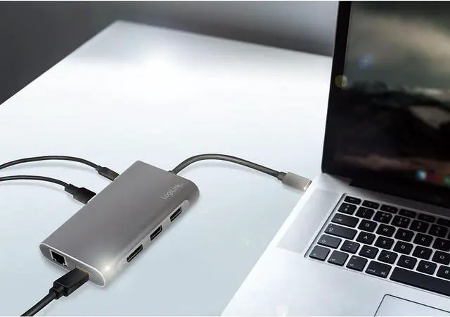 Alt view image 2 of 7 - UA0382 - USB 3.2 (Gen 1) Docking Station with 8 Ports and PD (Power Delivery) 100 W, 1 x USB-C (PD) / 2 x USB 3.0/2 x USB 2.0/1 x HDMI / 1 x DisplayPort / 1 x RJ45 / Silver