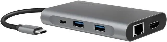Alt view image 4 of 7 - UA0382 - USB 3.2 (Gen 1) Docking Station with 8 Ports and PD (Power Delivery) 100 W, 1 x USB-C (PD) / 2 x USB 3.0/2 x USB 2.0/1 x HDMI / 1 x DisplayPort / 1 x RJ45 / Silver