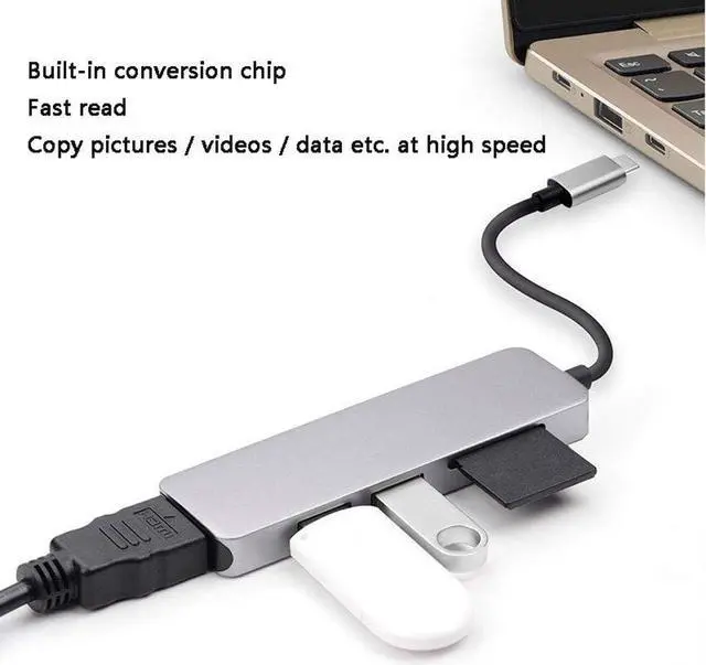 Alt view image 4 of 5 - Type-C Expansion Dock USB-C to HDMI Converter Hub Splitter USB 3.0 Card Reader 5 in 1 UtechSmart Triple Display USB Type C Adapter Docking Station