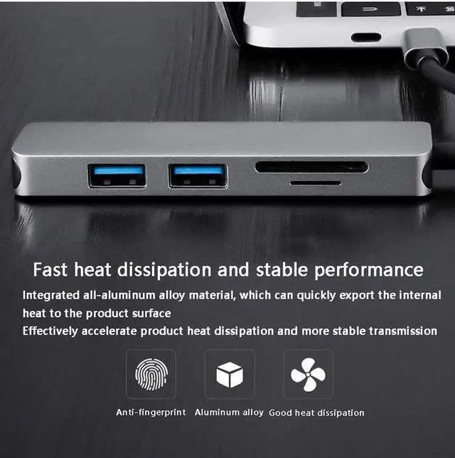 Alt view image 5 of 5 - Type-C Expansion Dock USB-C to HDMI Converter Hub Splitter USB 3.0 Card Reader 5 in 1 UtechSmart Triple Display USB Type C Adapter Docking Station