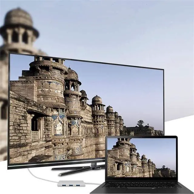 Alt view image 4 of 7 - WYKDL USB C Hub 7 in 1 Multi-Port Type C Hub with 4K HDMI 3 USB 3.0 Ports Support SD TF Card Reader PD Charging Compatible USB-C 4K Triple Display Docking Station with Charging Support