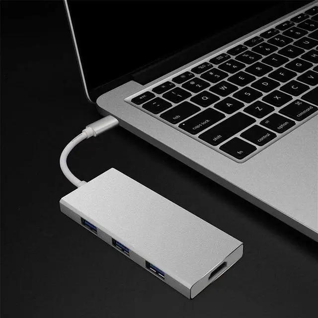 Alt view image 5 of 7 - WYKDL USB C Hub 7 in 1 Multi-Port Type C Hub with 4K HDMI 3 USB 3.0 Ports Support SD TF Card Reader PD Charging Compatible USB-C 4K Triple Display Docking Station with Charging Support