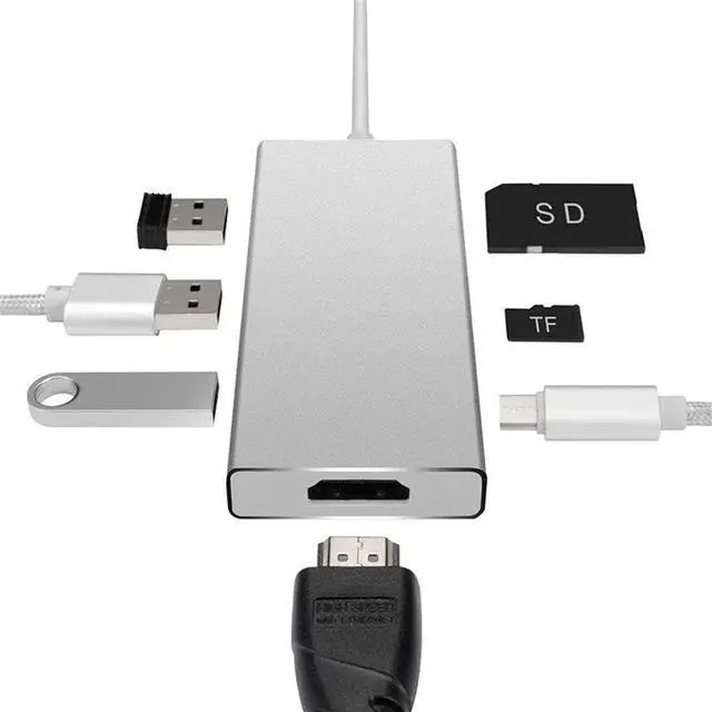 Alt view image 2 of 7 - WYKDL USB C Hub 7 in 1 Multi-Port Type C Hub with 4K HDMI 3 USB 3.0 Ports Support SD TF Card Reader PD Charging Compatible USB-C 4K Triple Display Docking Station with Charging Support