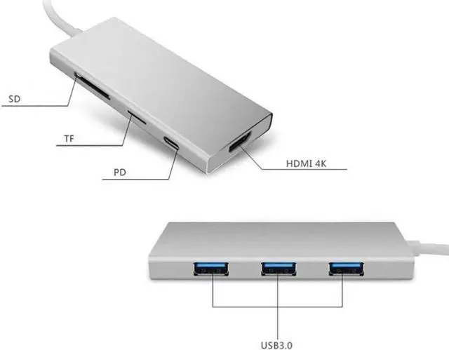 Alt view image 3 of 7 - WYKDL USB C Hub 7 in 1 Multi-Port Type C Hub with 4K HDMI 3 USB 3.0 Ports Support SD TF Card Reader PD Charging Compatible USB-C 4K Triple Display Docking Station with Charging Support