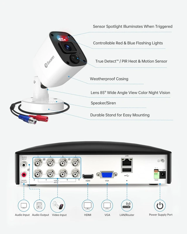 Alt view image 5 of 7 - 4K Security Camera System with 4 Indoor/Outdoor 8MP Bullet Cameras & 8-Channel 2TB DVR Color Night Vision, True Detect, 24/7 Surveillance, IP66, Spotlights, Siren & Mic