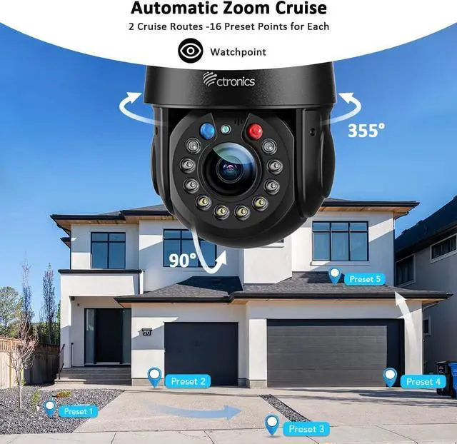 Alt view image 3 of 7 - Ctronics 5MP 30X Optical Zoom Metal Security Camera WiFi 2.4/5Ghz Outdoor with Auto Cruise & Zoom, Surveillance Cameras 492ft Night Vision,Human/Motion Detection,IP66