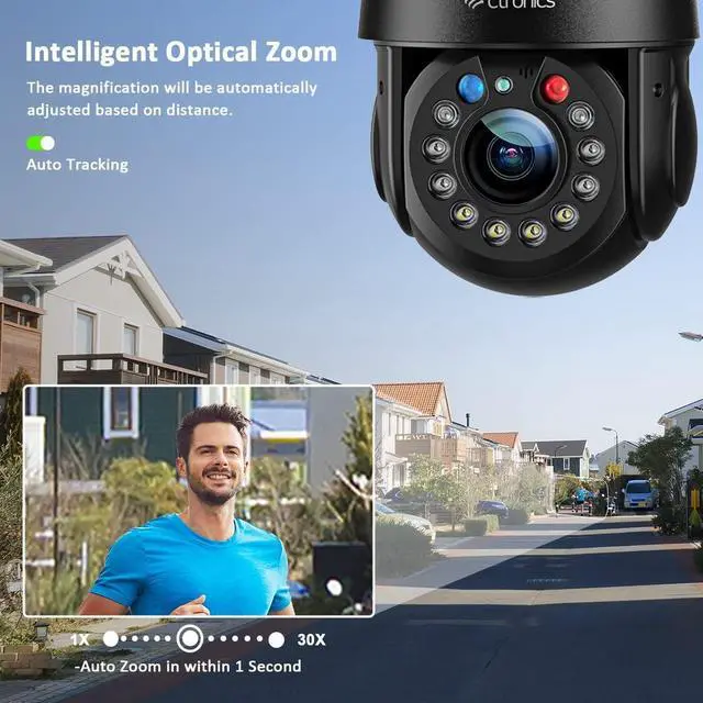 Alt view image 4 of 7 - Ctronics 5MP 30X Optical Zoom Metal Security Camera WiFi 2.4/5Ghz Outdoor with Auto Cruise & Zoom, Surveillance Cameras 492ft Night Vision,Human/Motion Detection,IP66