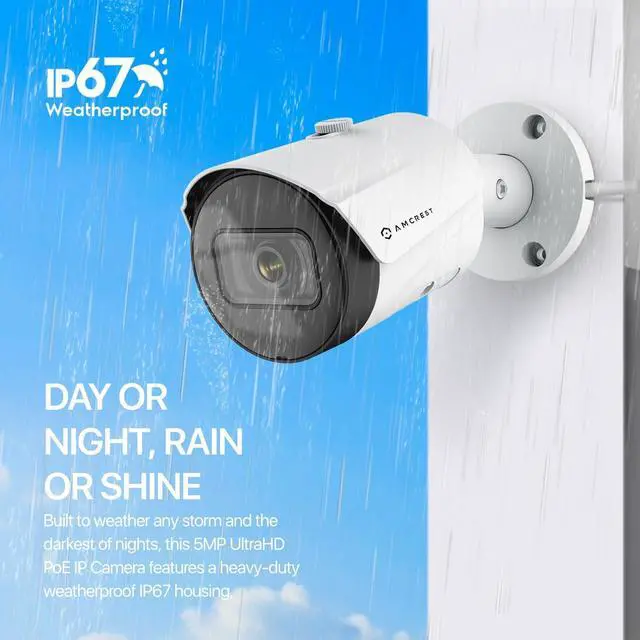 Alt view image 5 of 7 - Amcrest UltraHD 5MP Outdoor POE Camera 2592 x 1944p Bullet IP Security Camera, Outdoor IP67 Waterproof, 103° Viewing Angle, 2.8mm Lens, 98.4ft Night Vision, 5-Megapixel, IP5M-B1186EW-28MM (White)