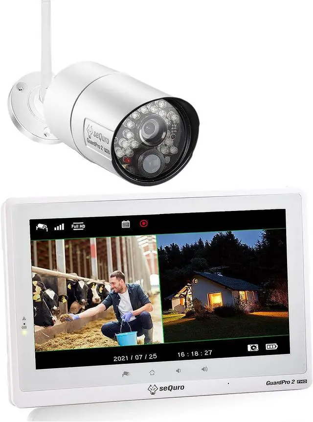 Main image of seQuro GuardPro 2 Wireless Security Camera System, 10.1-inch Touchscreen Monitor, 4CH DVR Kit, 1080p HD Outdoor Bullet Camera, Motion Detection, Night Vision, Waterproof, Free App, Home Security DVR