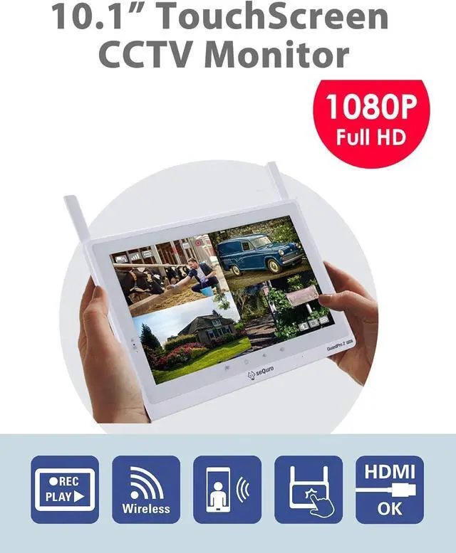 Alt view image 2 of 7 - seQuro GuardPro 2 Wireless Security Camera System, 10.1-inch Touchscreen Monitor, 4CH DVR Kit, 1080p HD Outdoor Bullet Camera, Motion Detection, Night Vision, Waterproof, Free App, Home Security DVR