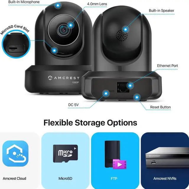Alt view image 7 of 7 - Amcrest 2-Pack 1080p WiFi Camera Indoor, 2MP Pan/Tilt Home Security Camera, Auto-Tracking, Motion & Audio Detection, Enhanced Browser Compatibility, H.265, Two-Way Talk 2PACK-IP2M-841B-V3 (Black)
