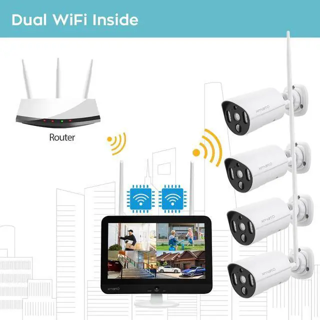 Alt view image 3 of 7 - xmartO Solar Powered Wire-Free 4MP Home Solar Security Camera Wireless System with Screen(All-Weather Solar Charge, AI Motion Detection,Spot Light and Siren,SD & Cloud Storage
