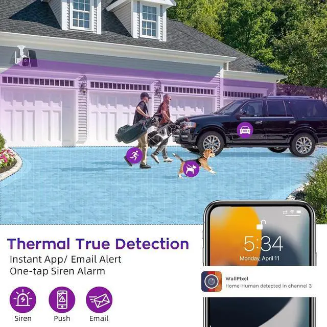 Alt view image 4 of 7 - xmartO Solar Powered Wire-Free 4MP Home Solar Security Camera Wireless System with Screen(All-Weather Solar Charge, AI Motion Detection,Spot Light and Siren,SD & Cloud Storage