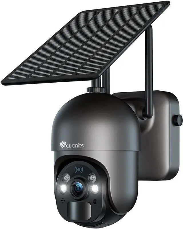 Main image of Ctronics 2.5K 4MP Security Camera Wireless Outdoor, WiFi Solar Security Camera Battery Powered, 360° PTZ, Color Night Vision 2560 * 1440P, PIR Human Detection, 2-Way Audio, IP66