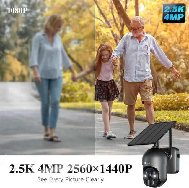 Alt view image 2 of 7 - Ctronics 2.5K 4MP Security Camera Wireless Outdoor, WiFi Solar Security Camera Battery Powered, 360° PTZ, Color Night Vision 2560 * 1440P, PIR Human Detection, 2-Way Audio, IP66