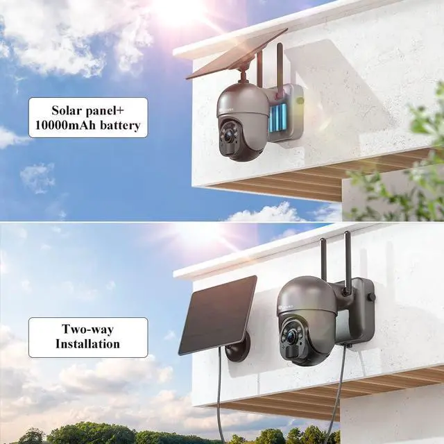 Alt view image 3 of 7 - Ctronics 2.5K 4MP Security Camera Wireless Outdoor, WiFi Solar Security Camera Battery Powered, 360° PTZ, Color Night Vision 2560 * 1440P, PIR Human Detection, 2-Way Audio, IP66