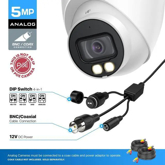 Alt view image 2 of 7 - 5MP NightColor Outdoor Security Camera, Turret 5MP @ 25fps, CCTV-Coax-BNC, 131ft Full Color Night Vision, Mic, 112° FOV (Not an IP Camera) (DVR Required, Not Included) (AT5N28-W)