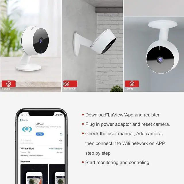 Alt view image 6 of 7 - LaView Security Cameras for Home + 2X 32GB SD Cards,PT Home Security Camera System with Motion Detection,Two-Way Audio,Night Vision,Indoor WiFi Camera for Baby/pet,Alexa,USA Cloud Service