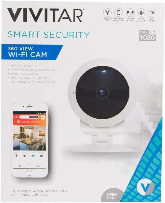 Alt view image 4 of 4 - Vivitar 2 Pack IPC-117 1080p Full HD Wi-Fi Smart IP Camera with 360 Degree View Angle Lens, White