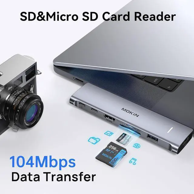 Alt view image 6 of 7 - USB C Adapter for MacBook Pro 2020, MacBook Pro USB Adapter HDMI MacBook Pro Dongle with 4KHDMI, 2 USB 3.0, TF/SD, USB-C 100W and Thunderbolt 3