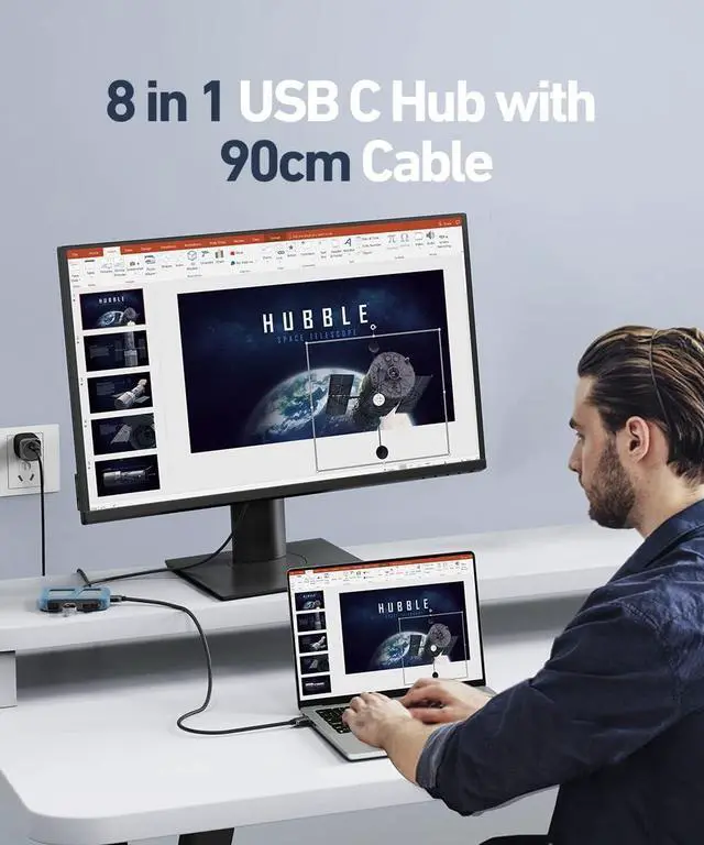 Alt view image 2 of 7 - USB C Hub, uni 8-in-1 USB C Dock with 90cm Longer Detachable Cable, multiport of 4K @60Hz HDMI, 1-Gbps LAN, 100W PD, 5 Gpbs USB 3.0, Compatible with iPad Pro, MacBook Pro/Air, Dell XPS, Galaxy, etc.