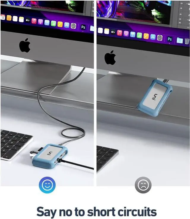 Alt view image 3 of 7 - USB C Hub, uni 8-in-1 USB C Dock with 90cm Longer Detachable Cable, multiport of 4K @60Hz HDMI, 1-Gbps LAN, 100W PD, 5 Gpbs USB 3.0, Compatible with iPad Pro, MacBook Pro/Air, Dell XPS, Galaxy, etc.
