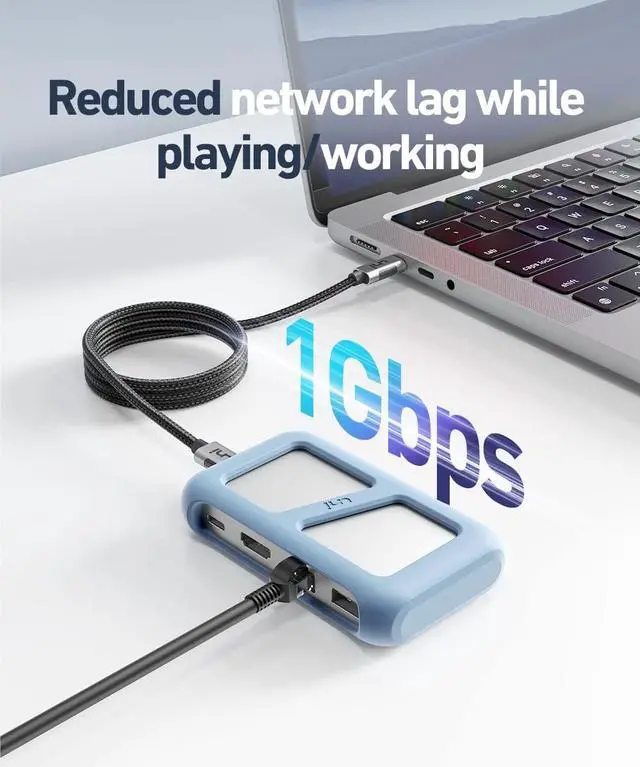 Alt view image 6 of 7 - USB C Hub, uni 8-in-1 USB C Dock with 90cm Longer Detachable Cable, multiport of 4K @60Hz HDMI, 1-Gbps LAN, 100W PD, 5 Gpbs USB 3.0, Compatible with iPad Pro, MacBook Pro/Air, Dell XPS, Galaxy, etc.
