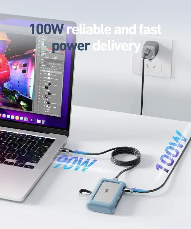 Alt view image 7 of 7 - USB C Hub, uni 8-in-1 USB C Dock with 90cm Longer Detachable Cable, multiport of 4K @60Hz HDMI, 1-Gbps LAN, 100W PD, 5 Gpbs USB 3.0, Compatible with iPad Pro, MacBook Pro/Air, Dell XPS, Galaxy, etc.