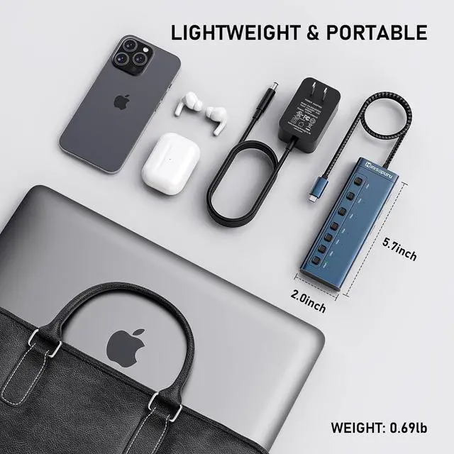 Alt view image 5 of 7 - Minisopuru Powered USB Hub,7 IN1 Powered USB C Hub with 3 USBA 3.0 Data Ports and 4 USB C Data, Smart Charging for iPhone/iPad, USB Splitter with Individual On/Off Switches and 12V/3A Power Adapter