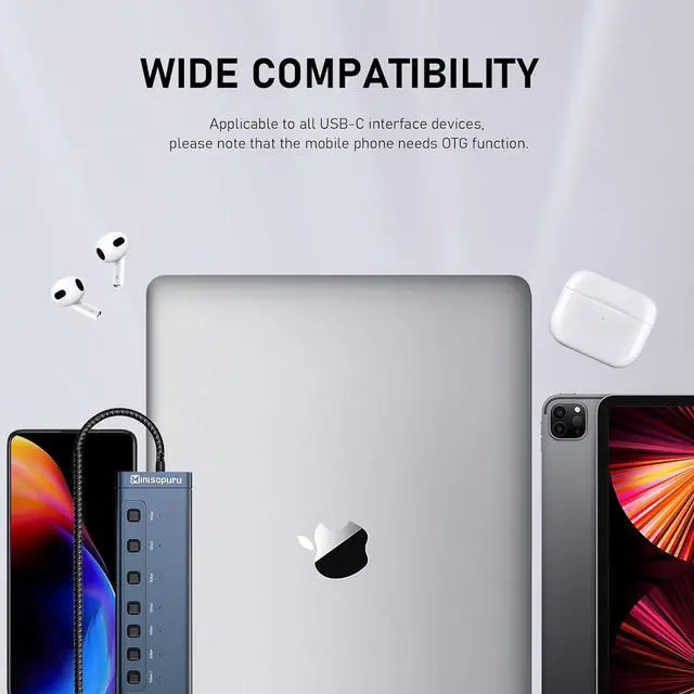 Alt view image 6 of 7 - Minisopuru Powered USB Hub,7 IN1 Powered USB C Hub with 3 USBA 3.0 Data Ports and 4 USB C Data, Smart Charging for iPhone/iPad, USB Splitter with Individual On/Off Switches and 12V/3A Power Adapter