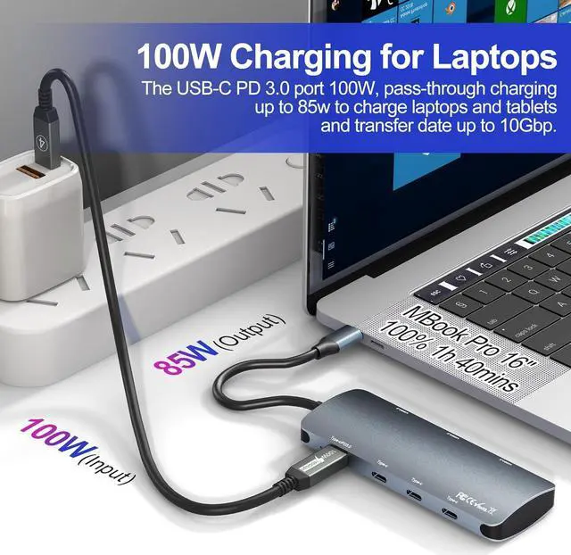 Alt view image 3 of 7 - USB C to USB C Hub 10Gbps 7-in-1 with 3 USB-C 3.2 Gen2 10Gbps, 3 USB 3.2 10Gbps Ports, 100W Power Delivery with 10Gbps Data, USB-C Gen 2 Hub Adapter for MacBook Pro/Air, Chromebook, XPS, USB C devices