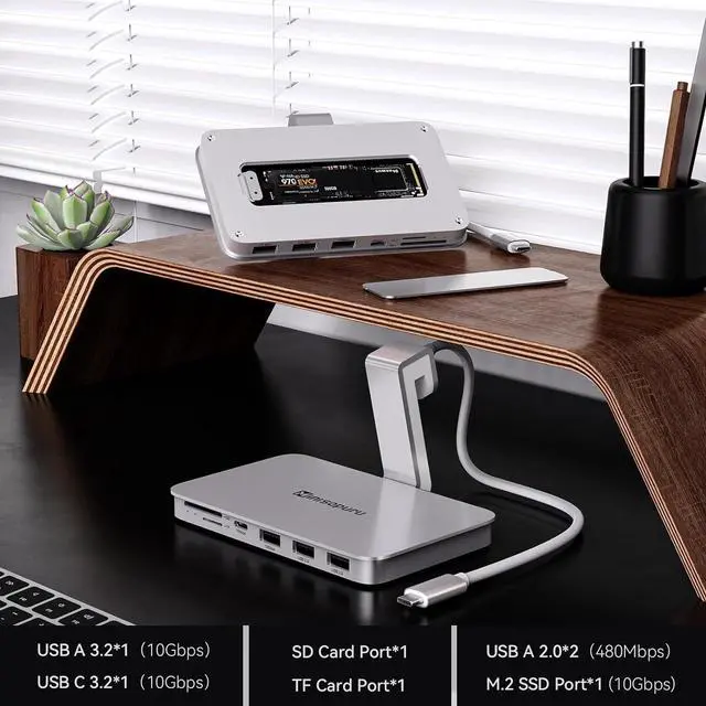 Alt view image 2 of 7 - Minisopuru iMac Accessories for iMac 2021/2023/2024 - USB Hub with 10Gbps NVMe SATA SSD Support, M1/M3/M4 Compatibility, SD/TF Card Reader, Silver