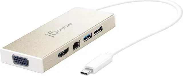 Main image of j5create USB-C 3.1 Mini Hub- USB 3.1/3.0/2.0| HDMI 1920 x 1200 @ 60 Hz/VGA 1920 x 1200 @ 60 Hz | Gigabit Ethernet | Compatible with USB C Devices