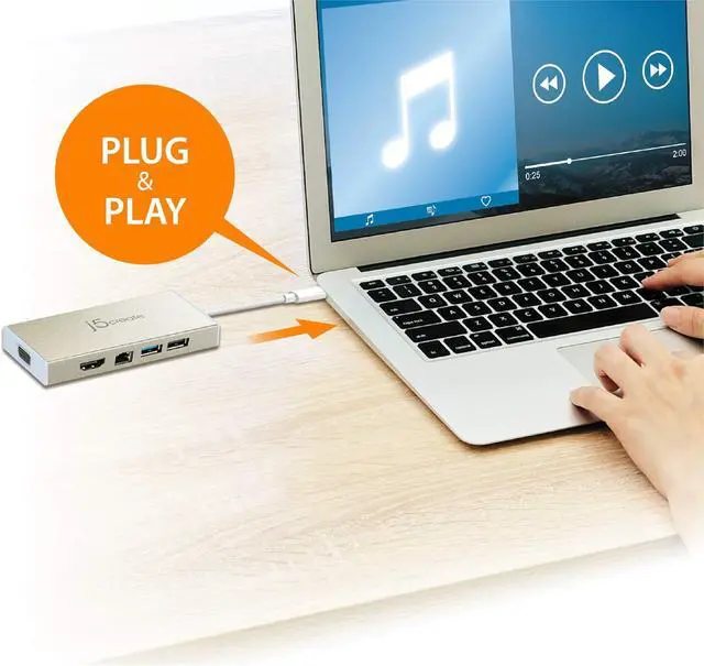 Alt view image 4 of 7 - j5create USB-C 3.1 Mini Hub- USB 3.1/3.0/2.0| HDMI 1920 x 1200 @ 60 Hz/VGA 1920 x 1200 @ 60 Hz | Gigabit Ethernet | Compatible with USB C Devices