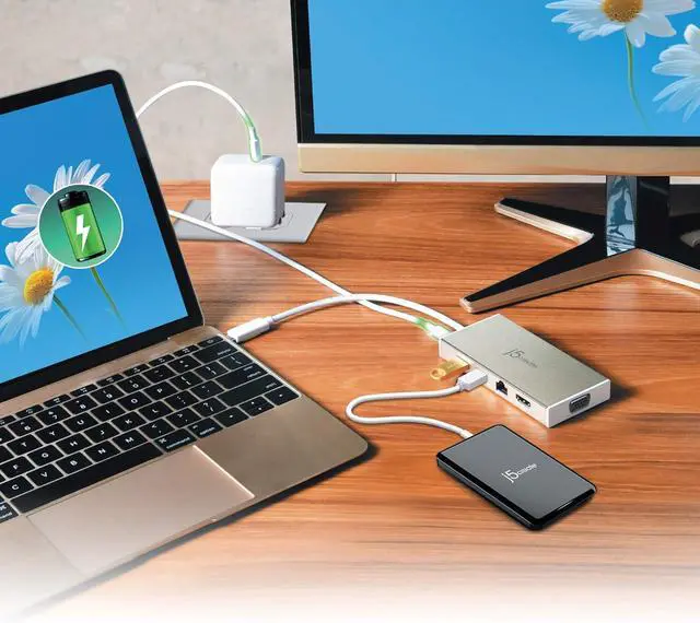 Alt view image 7 of 7 - j5create USB-C 3.1 Mini Hub- USB 3.1/3.0/2.0| HDMI 1920 x 1200 @ 60 Hz/VGA 1920 x 1200 @ 60 Hz | Gigabit Ethernet | Compatible with USB C Devices