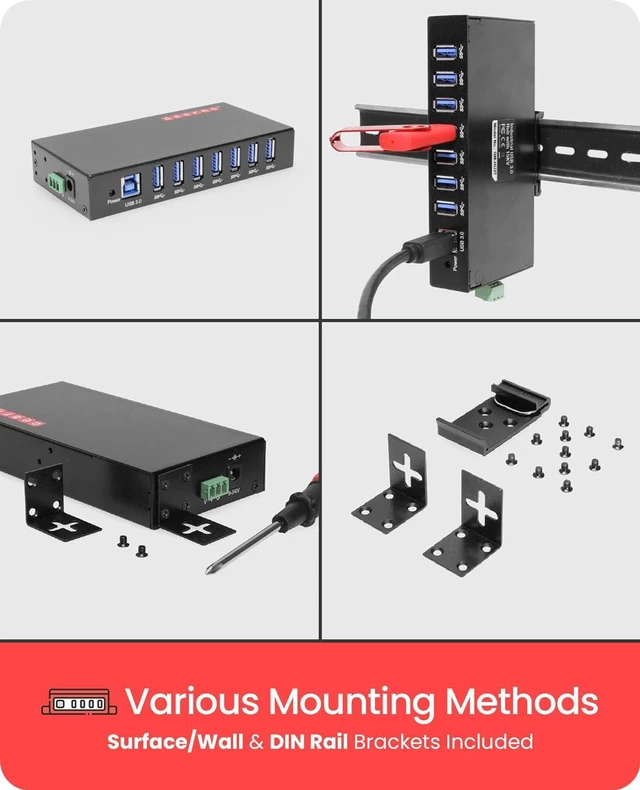Alt view image 4 of 6 - GearMo 7-Port USB 3.0 Din Rail Mountable Hub