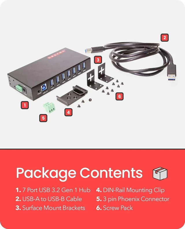Alt view image 5 of 6 - GearMo 7-Port USB 3.0 Din Rail Mountable Hub