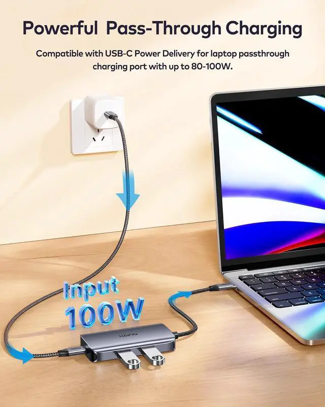 Alt view image 4 of 7 - USB C Hub 3.2 Gen 2, llano 5-in-1 USB Hub Docking Station, 10Gbps 2 USB-C & 2 USB-A Data Ports, 100W PD, for MacBook Pro/Air/Mini, iMac, iPad, iPhone, Laptop, PC, Flash Drive, Mobile HDD, Silver