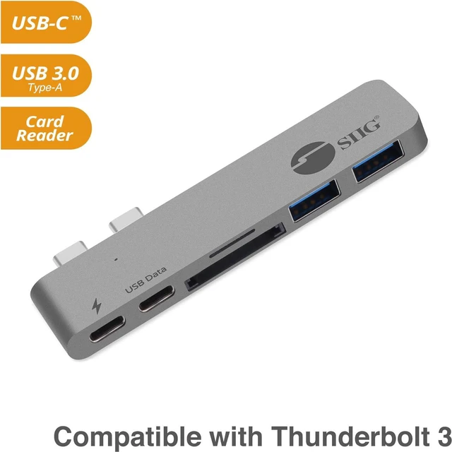 Alt view image 2 of 7 - SIIG Thunderbolt 3 USB Type C Hub Adapter for 13" or 15" MacBook Pro - 5k Video Resolution, 40Gbps Data Speed - USB C Data Port, 2 USB 3.1, SD/Micro SD Card Reader Slot - Space Gray