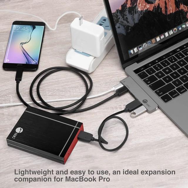 Alt view image 7 of 7 - SIIG Thunderbolt 3 USB Type C Hub Adapter for 13" or 15" MacBook Pro - 5k Video Resolution, 40Gbps Data Speed - USB C Data Port, 2 USB 3.1, SD/Micro SD Card Reader Slot - Space Gray