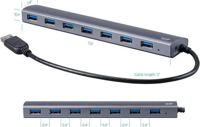Alt view image 2 of 6 - Monoprice USB 3.0 Hub with AC Adapter | 7-Port, Aluminum