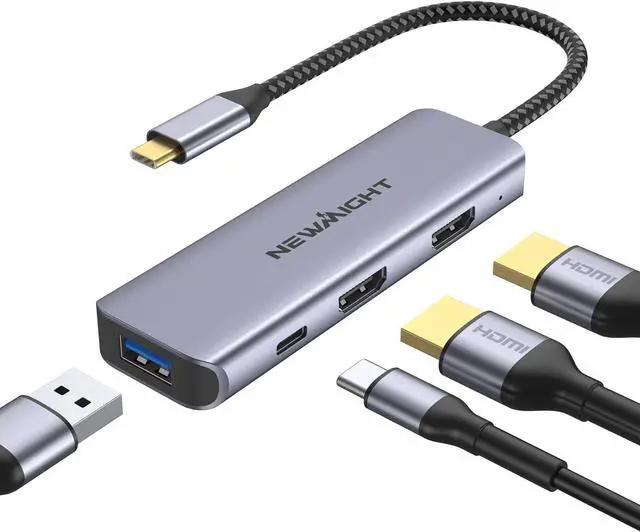 Main image of HDMI Adapter for Dual Monitors, Newmight 4 in 1 USB C to Dual HDMI Adapter with 100W Power Delivery, USB Data Transfer, HDMI to USB C Adapter with 2 HDMI 4K for MacBook, Dell and Other Type C Devices