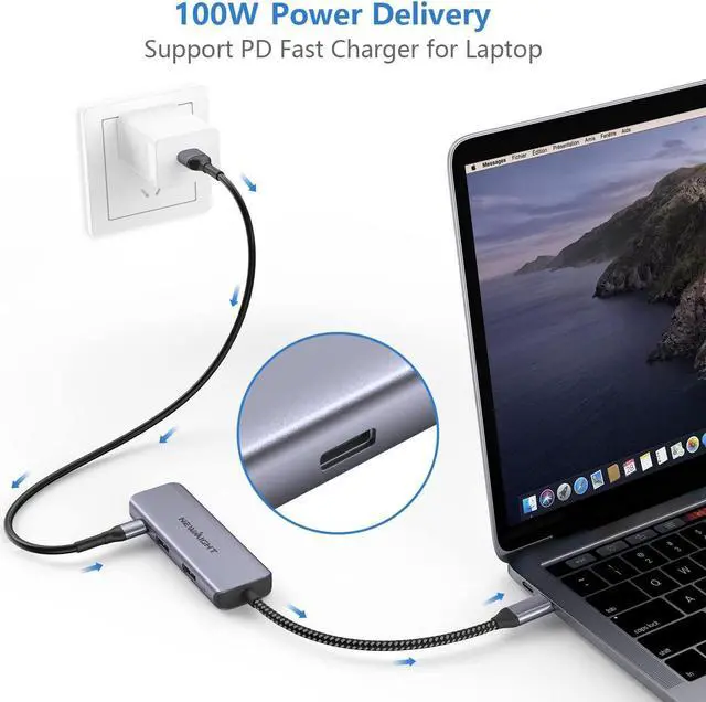 Alt view image 6 of 7 - HDMI Adapter for Dual Monitors, Newmight 4 in 1 USB C to Dual HDMI Adapter with 100W Power Delivery, USB Data Transfer, HDMI to USB C Adapter with 2 HDMI 4K for MacBook, Dell and Other Type C Devices