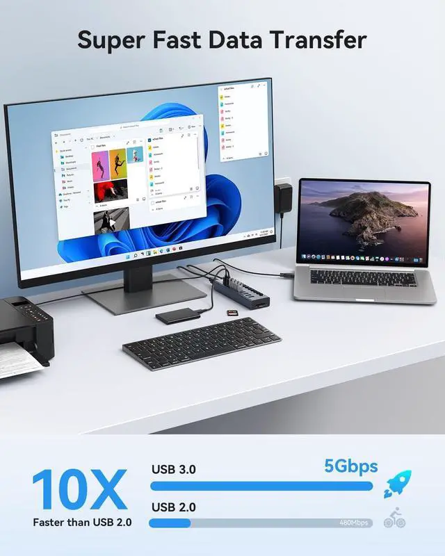 Alt view image 3 of 7 - Powered USB 3.0 Hub Wenter 10 Ports 36W Powered USB Hub Aluminum USB Splitter with Individual On/Off Switches SD/TF Card Readers and 12V/3A Power Adapter for PC/Laptops/MacBook Pro/Air/iMac/iPad