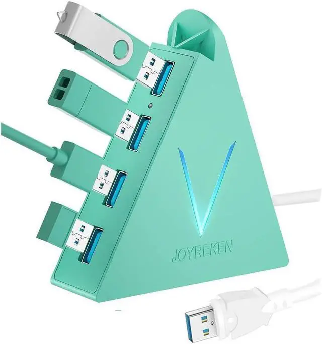 Main image of 4-Port USB 3.0 Hub with 2 ft Extended Cable, FlyingVHUB Vertical Data USB Hub, for Mac, PC, Xbox One, PS4, PS5, iMac, Surface Pro, XPS, Laptop, Desktop, Flash Drive, Mobile HDD (Green)