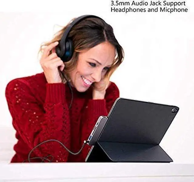 Alt view image 5 of 7 - HyperDrive USBC Hub Adapter 6-in-1 Dongle with USB C PD Charging, 4K HDMI, USB 3.0, 3.5mm Headphone Jack, SD, Micro SD - Compatible with iPad Pro 2020 2019 2018 (Space Gray)