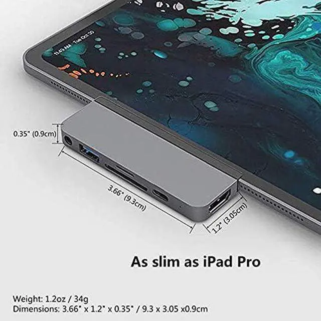 Alt view image 7 of 7 - HyperDrive USBC Hub Adapter 6-in-1 Dongle with USB C PD Charging, 4K HDMI, USB 3.0, 3.5mm Headphone Jack, SD, Micro SD - Compatible with iPad Pro 2020 2019 2018 (Space Gray)